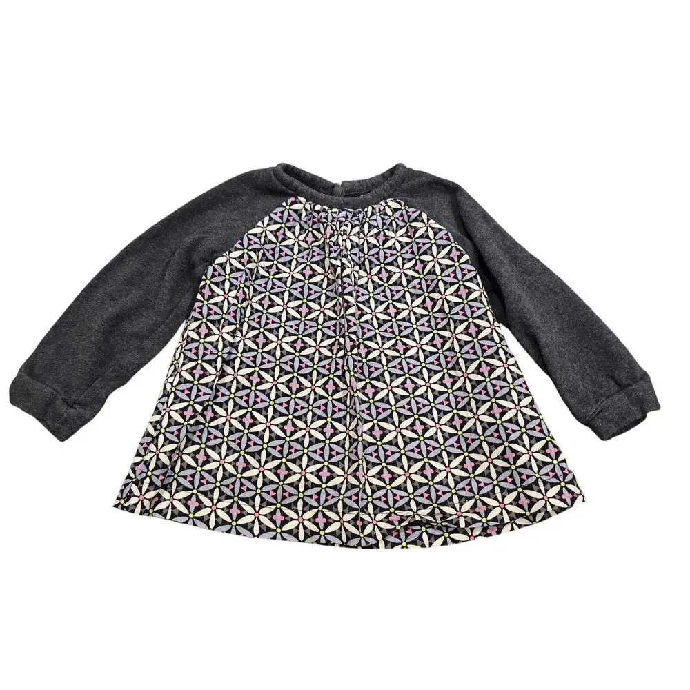 Toddler Girl's Baby Gap Gray Pattern Cotton Long Sleeve Top | Size 4T